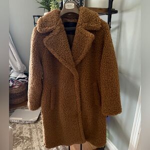 Lucky Brand Tan Long Teddy/Faux Fur Jacket